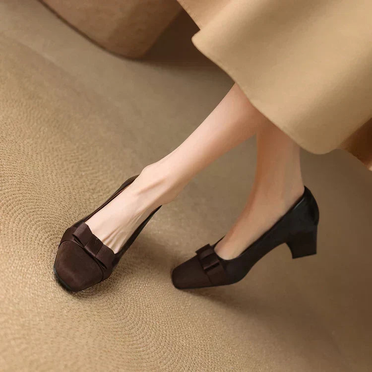 Elodie - Bow-Front Block Heel Shoes