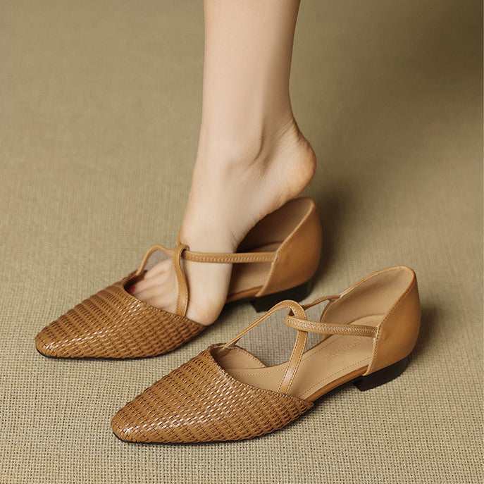 Tessa - Woven-Effect T-Bar Block Heel Shoes