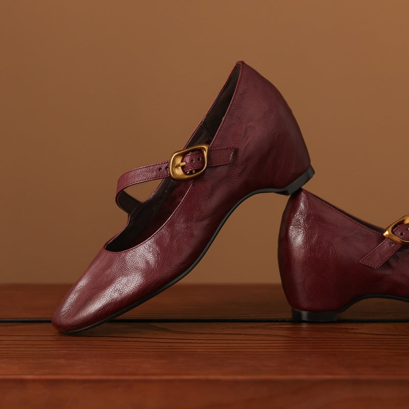 Clara - Buckled Low Heel Mary Jane Shoes