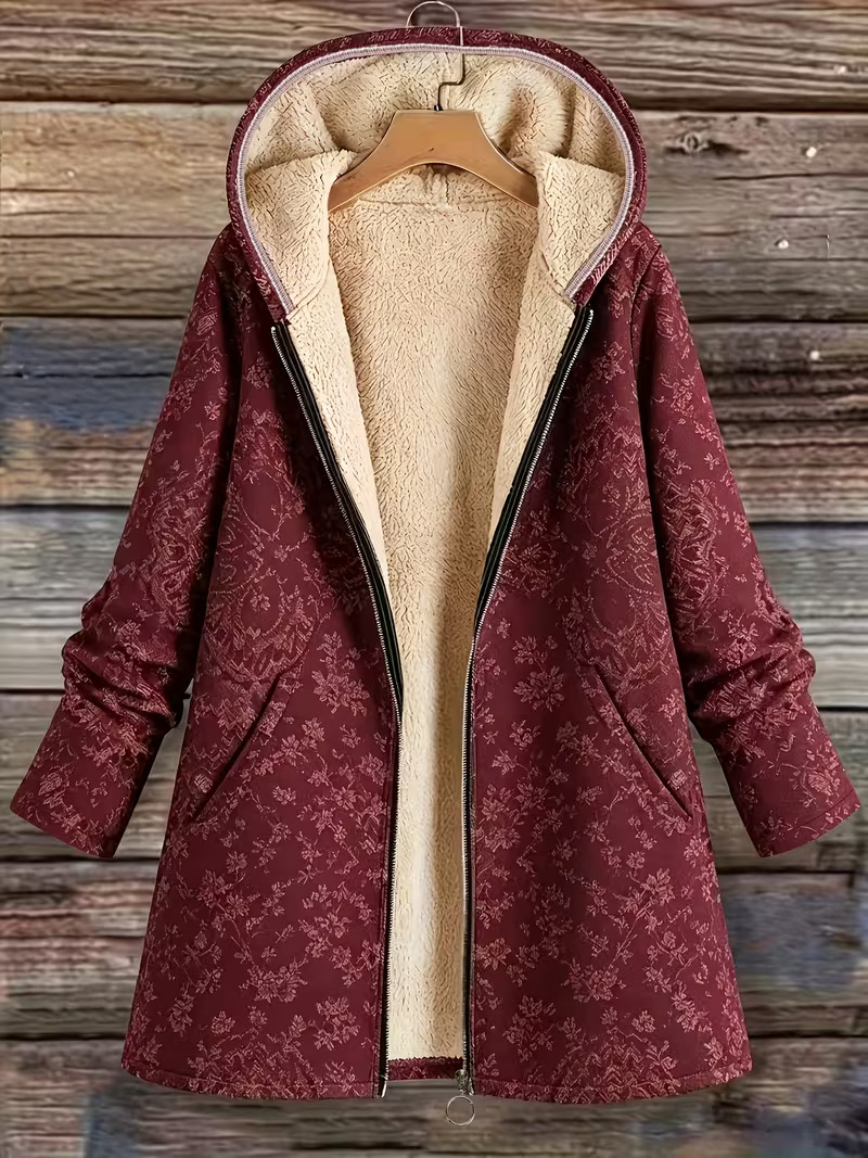 Rosemary | Fleece-Lined Floral Hooded Coat
