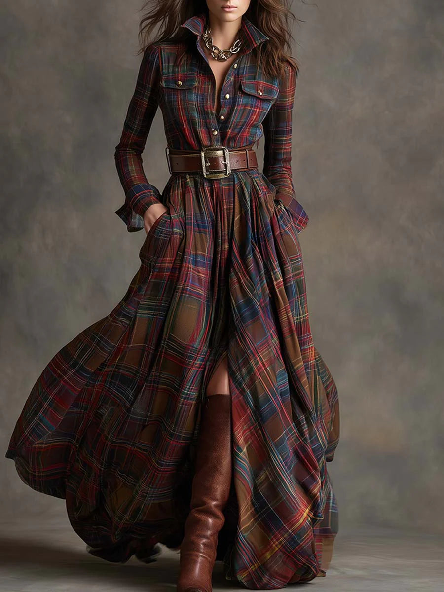 Lydia - Checked Belted Maxi Shirt Dress