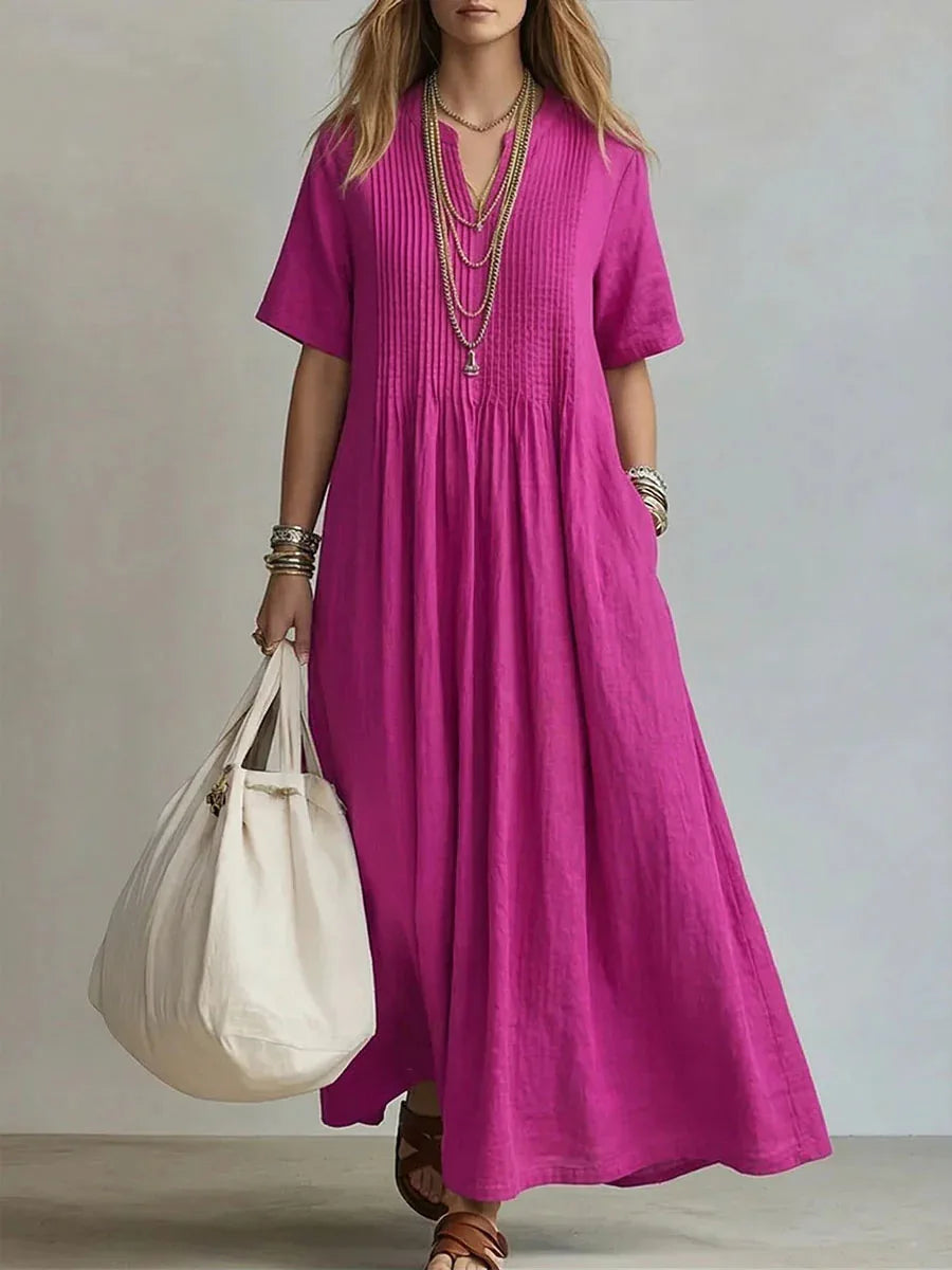 Flora - Pintuck Pleat Short Sleeve Maxi Dress