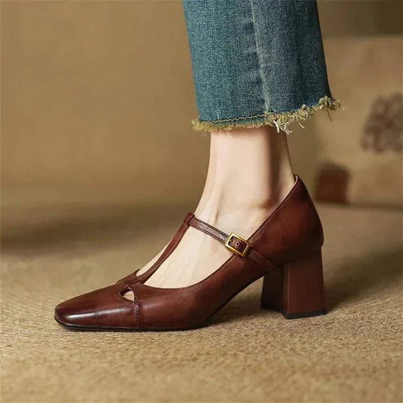 Bryony - T-Bar Block Heel Shoes