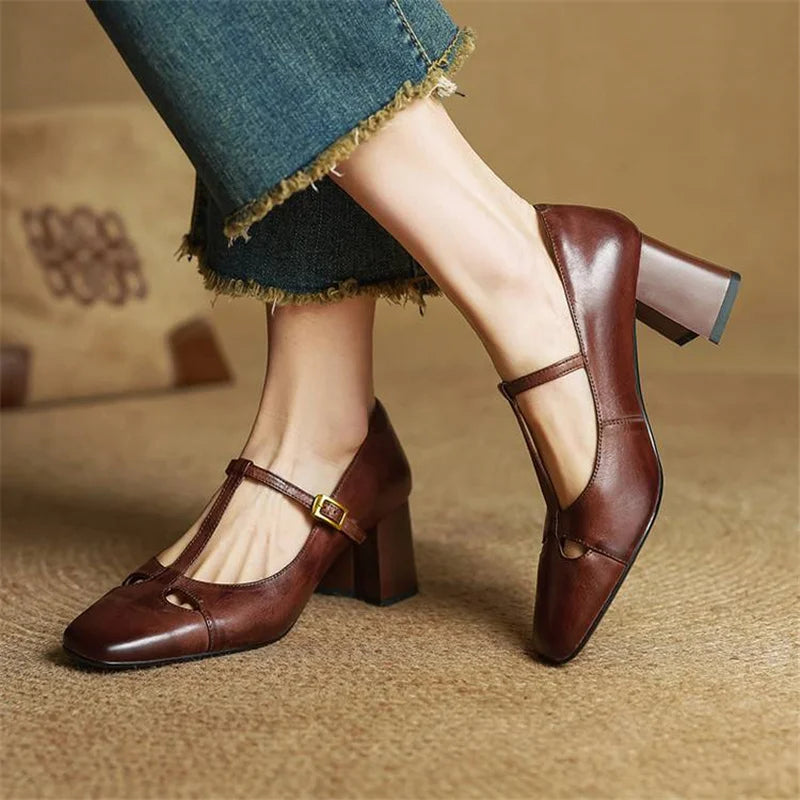 Bryony - T-Bar Block Heel Shoes