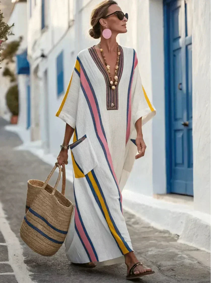 Isla - Striped Kaftan Maxi Dress