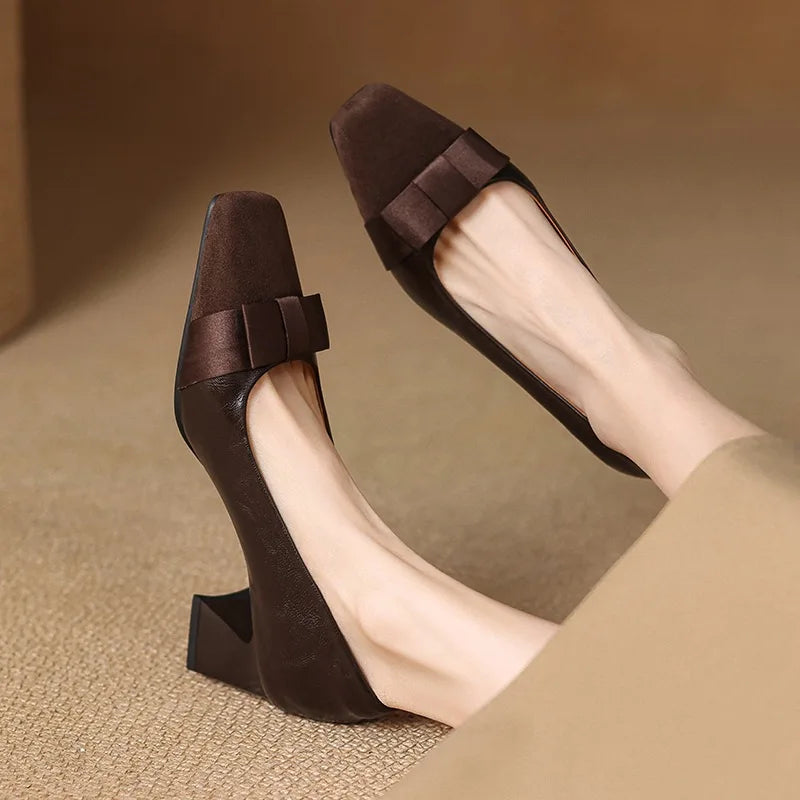 Elodie - Bow-Front Block Heel Shoes
