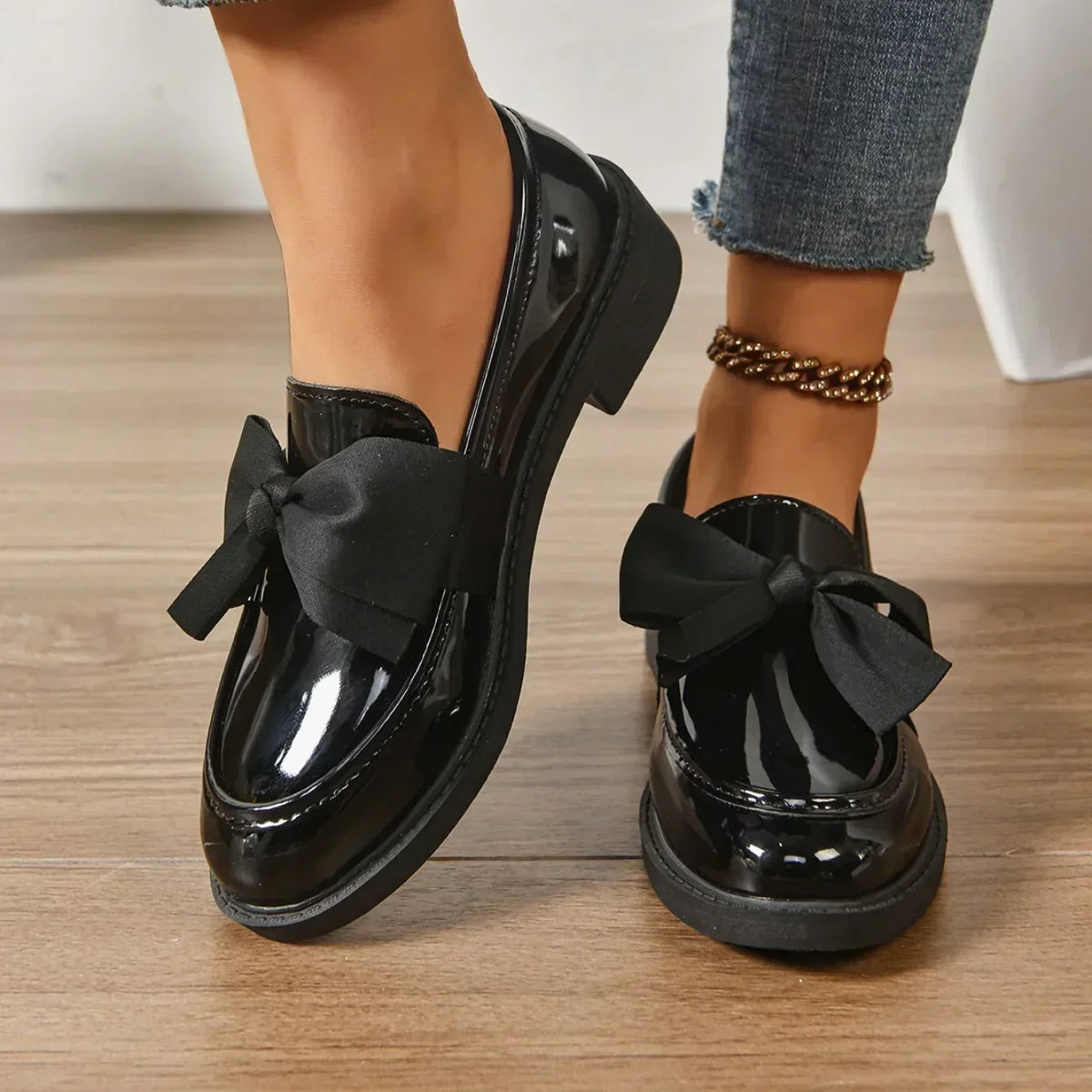Eleanor - Glossy Bow-Detail Loafers