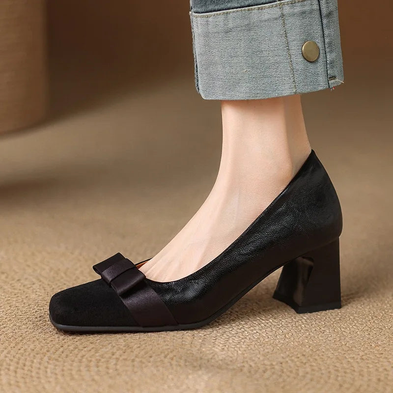 Elodie - Bow-Front Block Heel Shoes