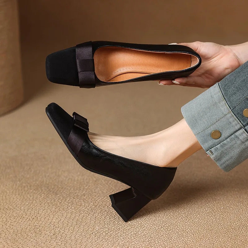 Elodie - Bow-Front Block Heel Shoes