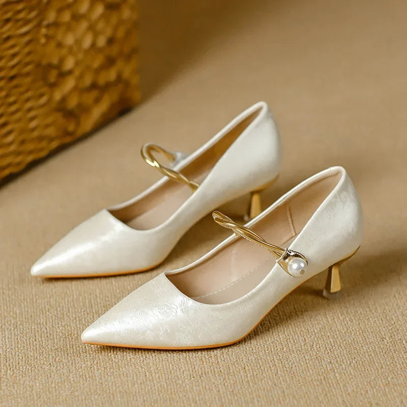 Juliet - Pointed Pearl-Effect Strap Heels