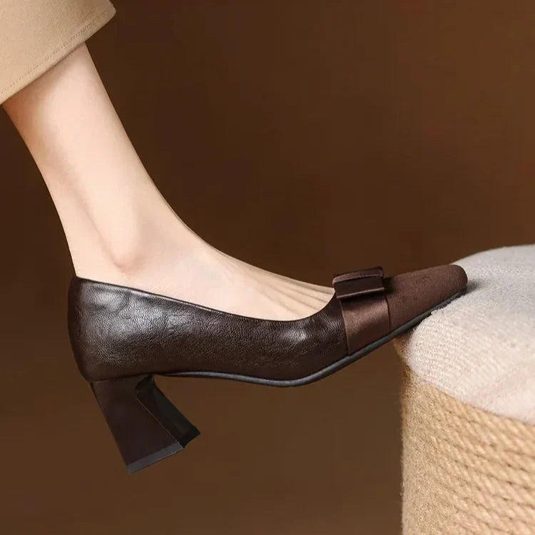 Elodie - Bow-Front Block Heel Shoes