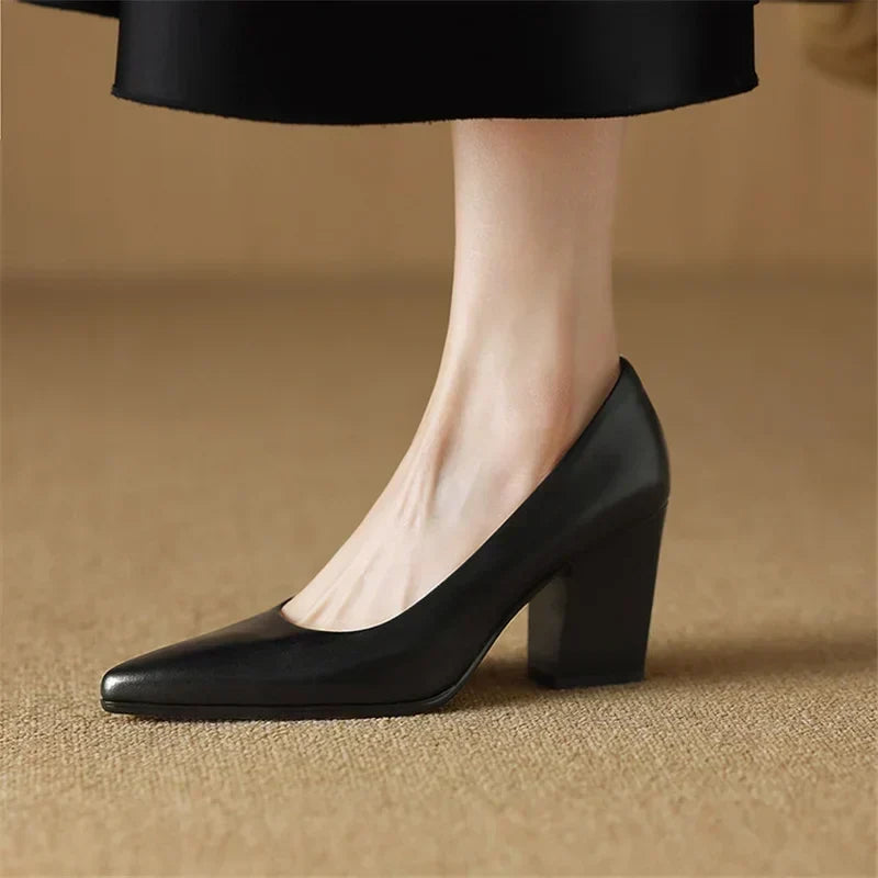 Josephine - Pointed Block Heel Court Shoes