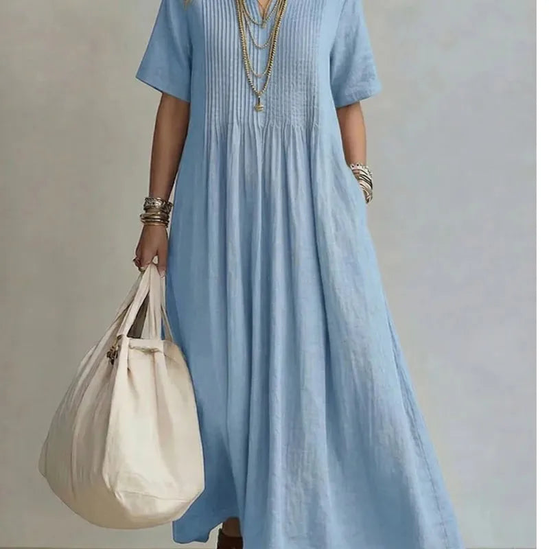 Flora - Pintuck Pleat Short Sleeve Maxi Dress