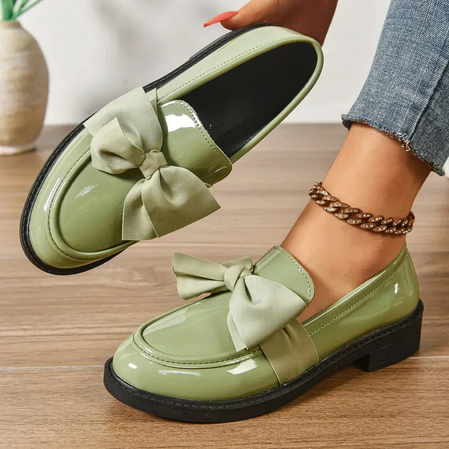 Eleanor - Glossy Bow-Detail Loafers