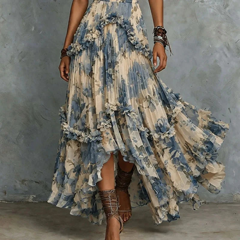 Bryony - Strapless Floral Ruffle Maxi Dress