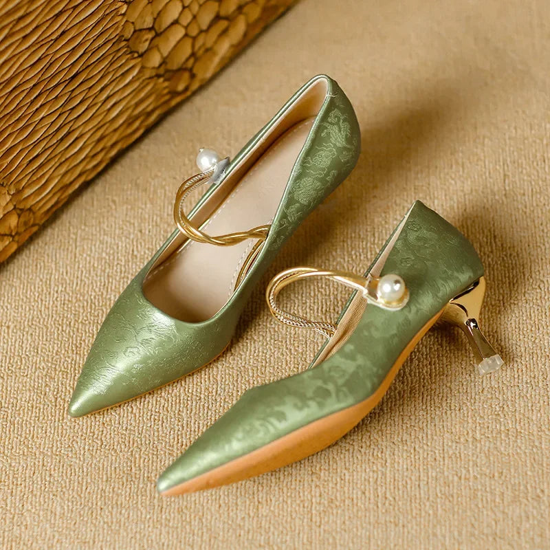 Juliet - Pointed Pearl-Effect Strap Heels