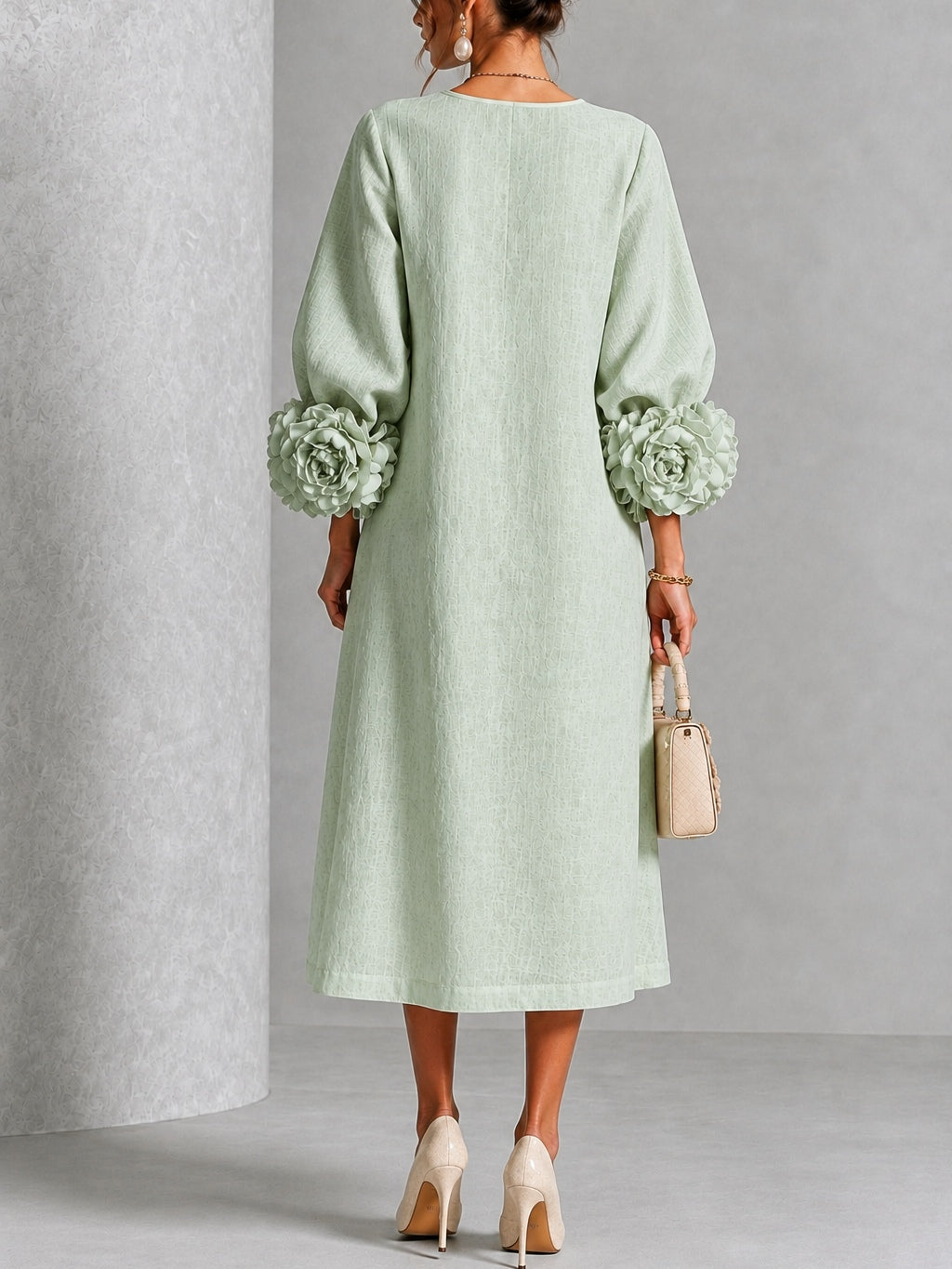 Seren - Sage Floral Cuff Midi Dress