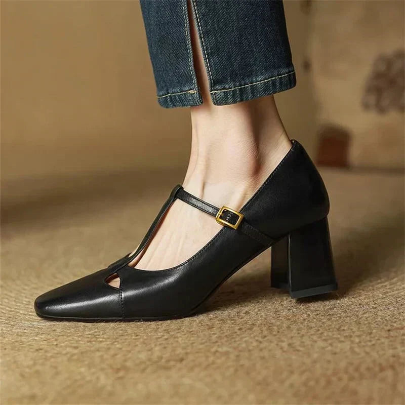 Bryony - T-Bar Block Heel Shoes