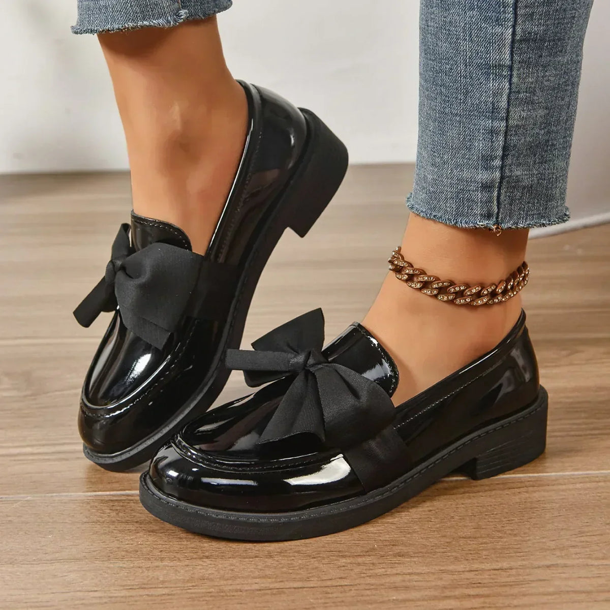 Eleanor - Glossy Bow-Detail Loafers