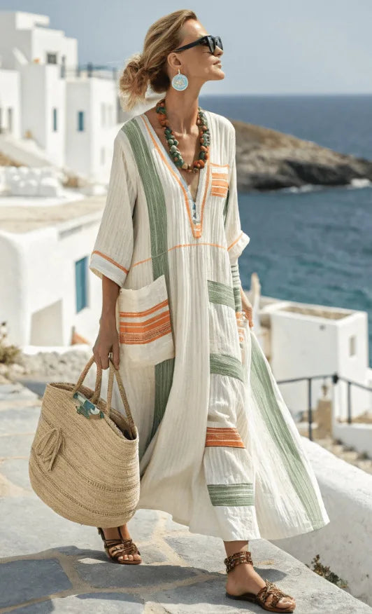 Isla - Striped Kaftan Maxi Dress