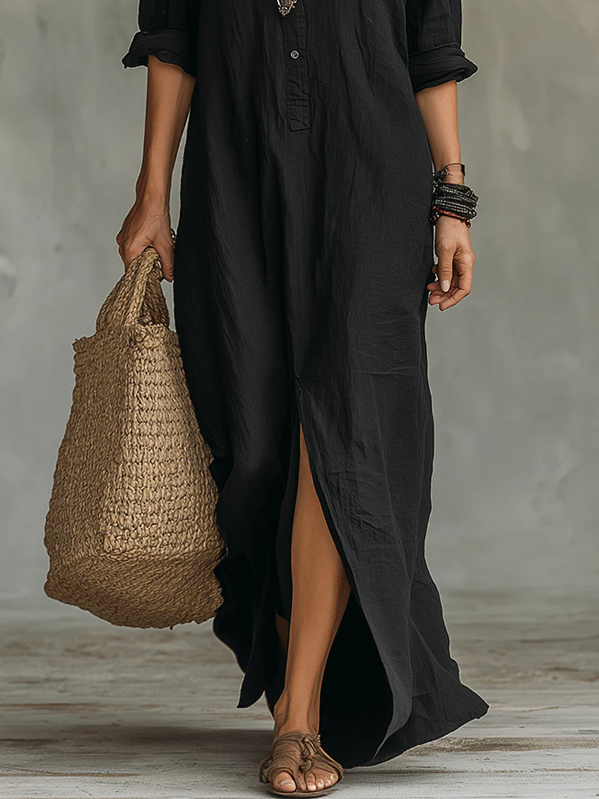 Maeve - Relaxed Black Maxi Shirt Dress
