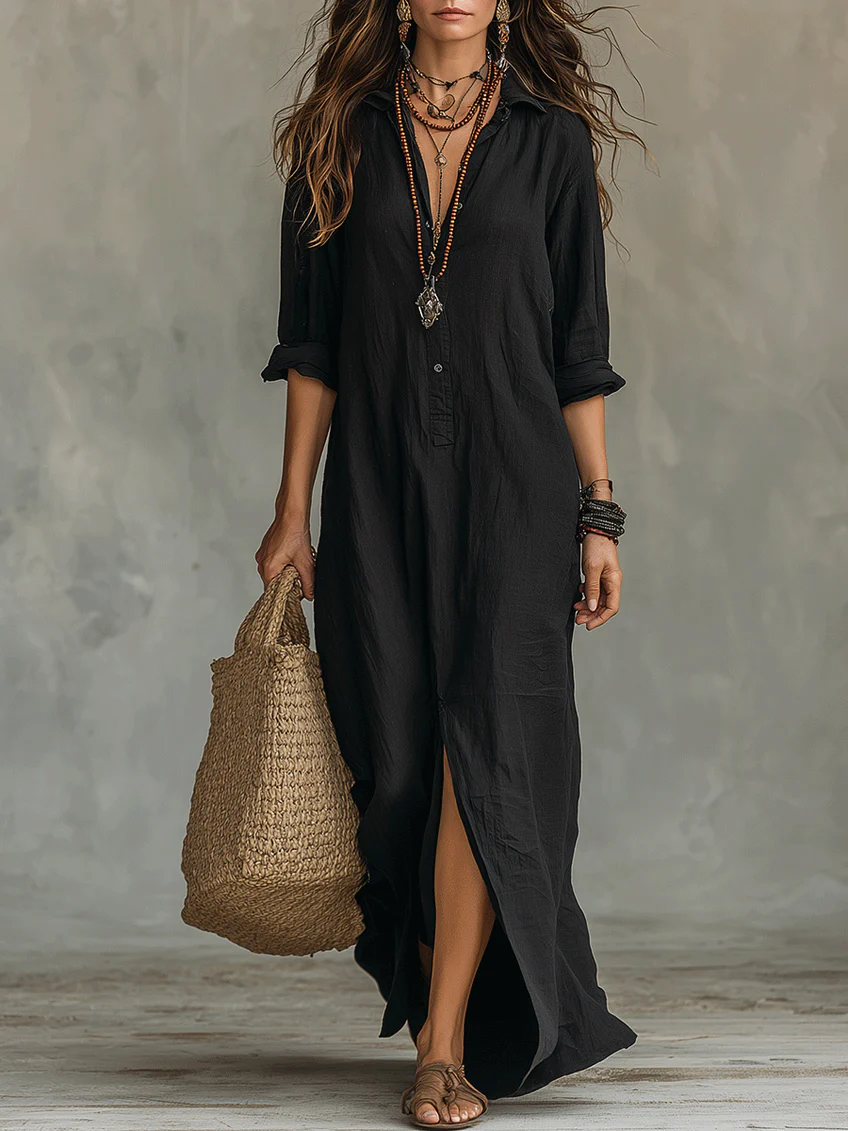 Maeve - Relaxed Black Maxi Shirt Dress