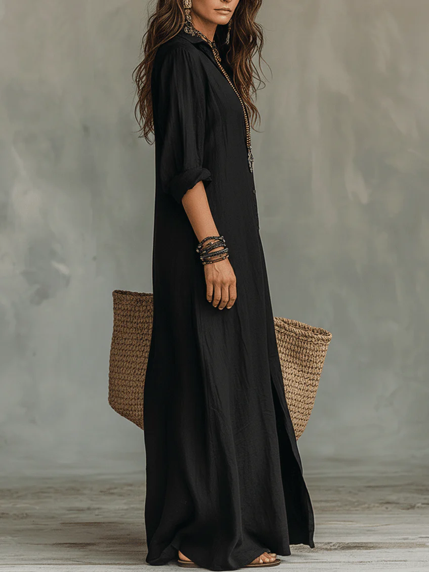 Maeve - Relaxed Black Maxi Shirt Dress