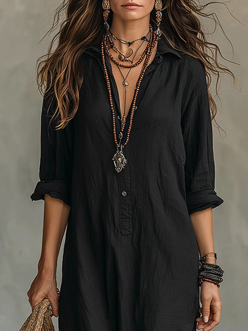 Margot - Relaxed Collared Shirt Maxi Dress