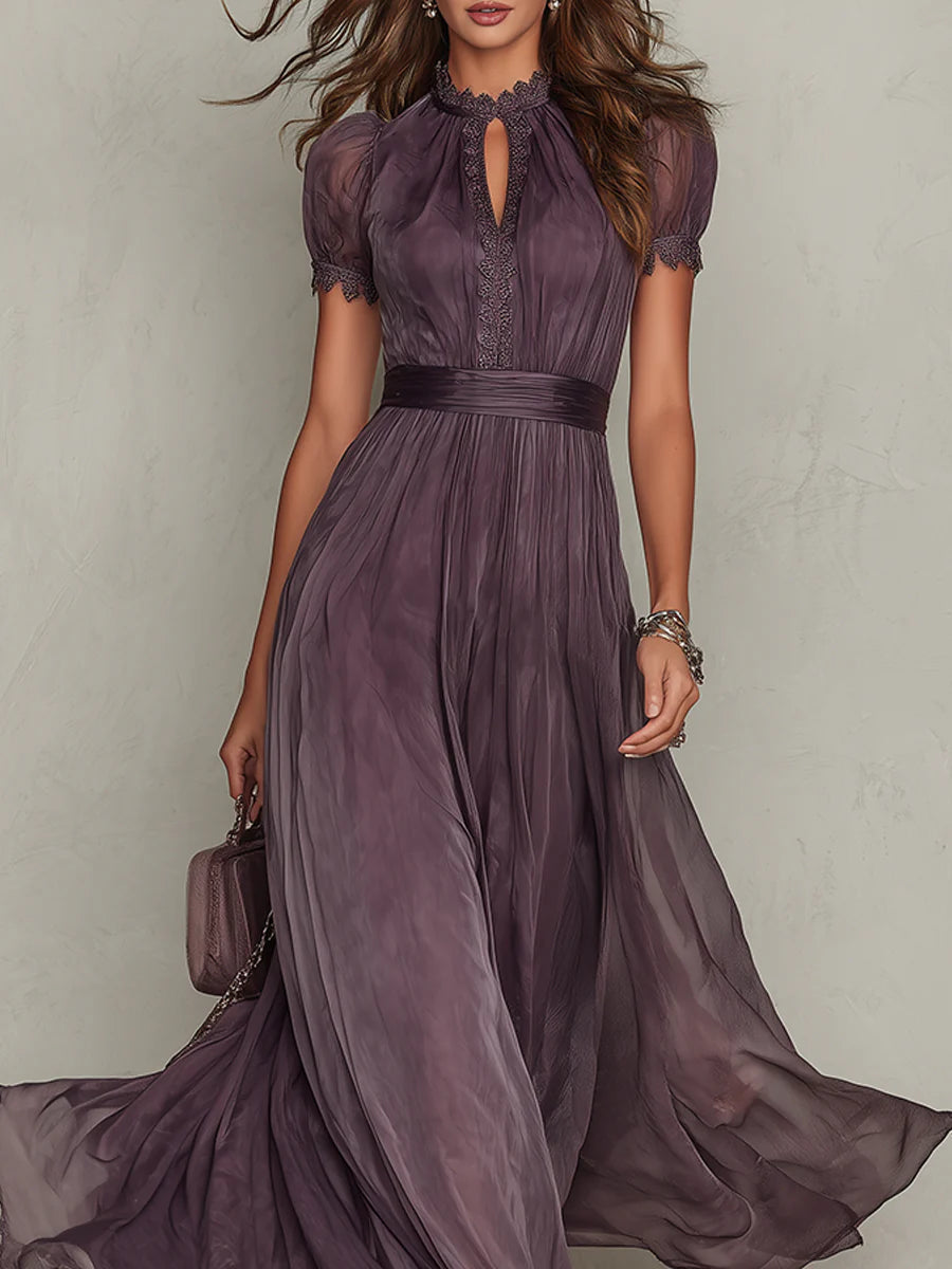 Matilda - Lace Trim Keyhole Maxi Dress