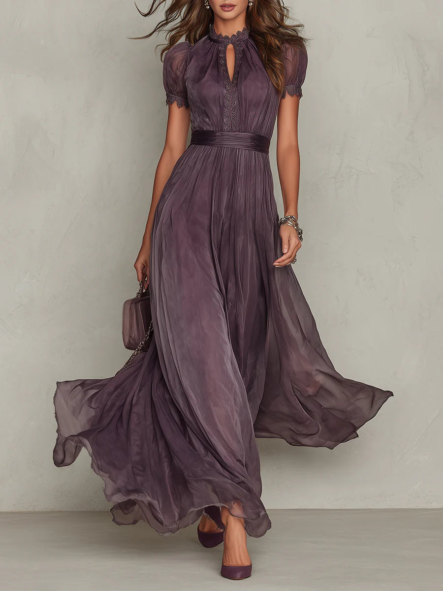 Matilda - Lace Trim Keyhole Maxi Dress