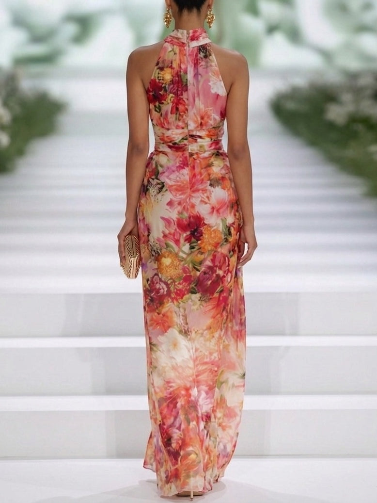 Margot - Floral Halter Neck Maxi Dress