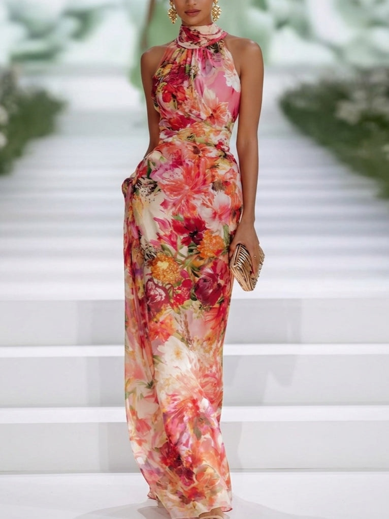 Margot - Floral Halter Neck Maxi Dress