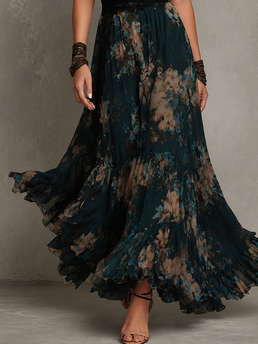 Ophelia - Floral Lace-Trim Maxi Dress
