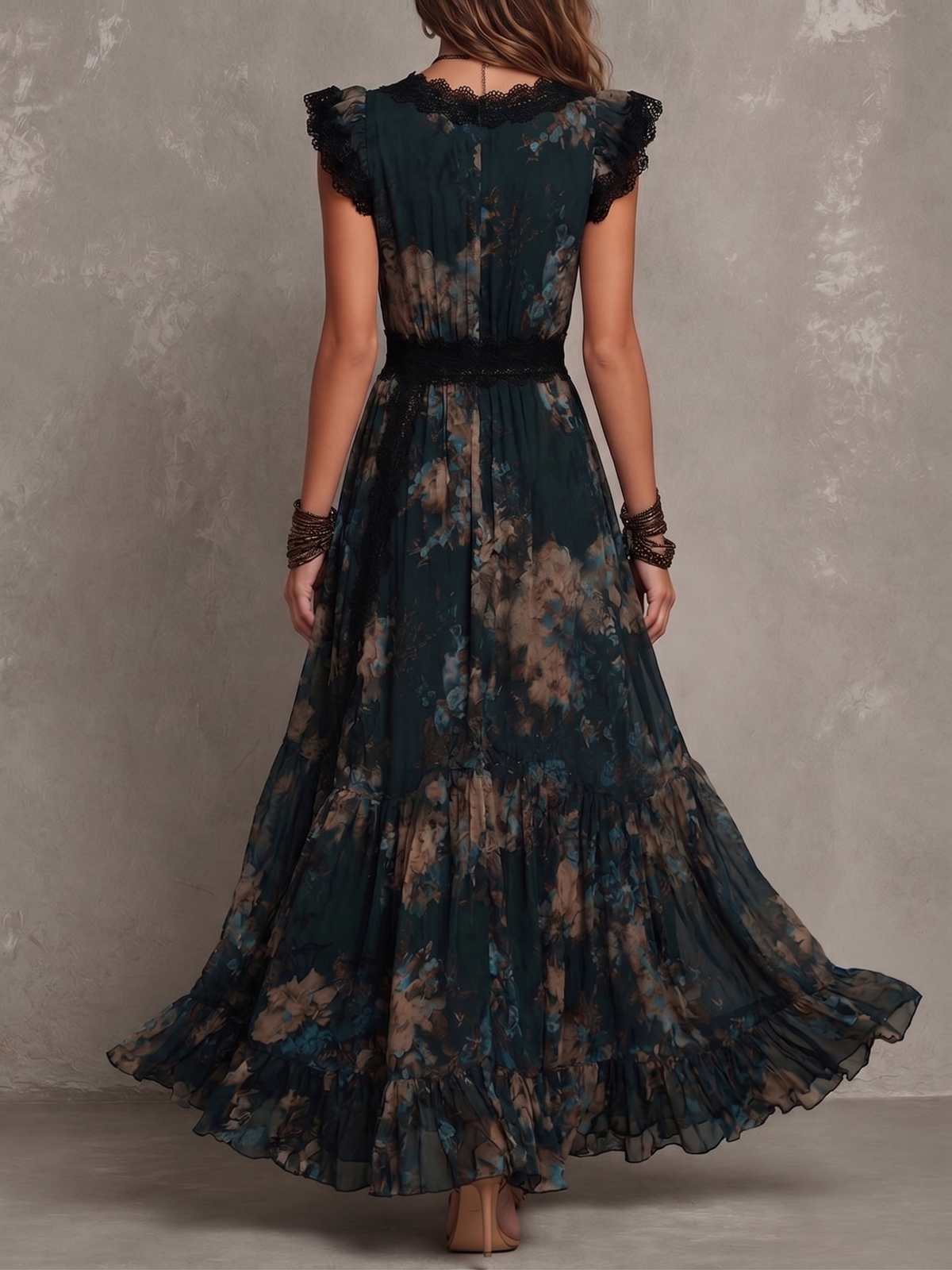 Ophelia - Floral Lace-Trim Maxi Dress
