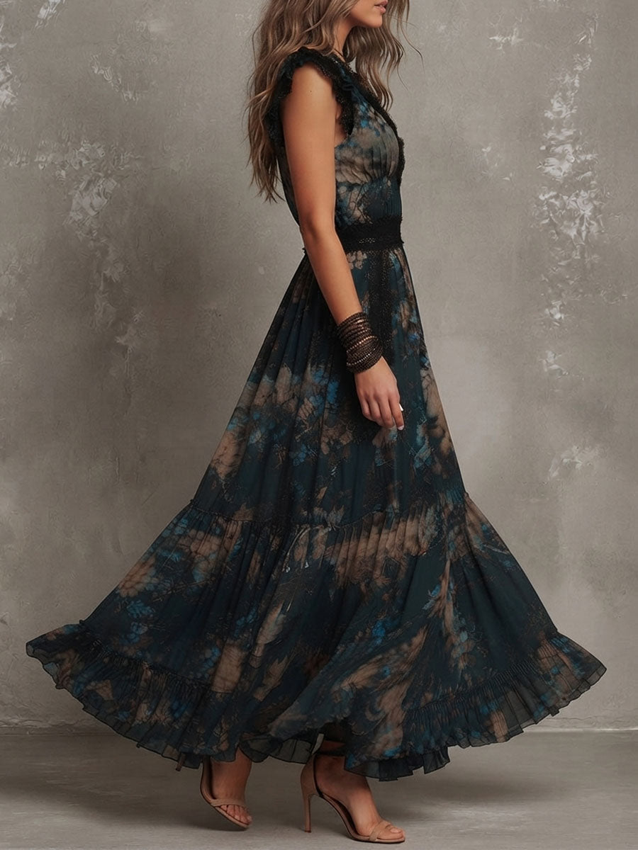 Seren - Floral Lace-Trim Maxi Dress