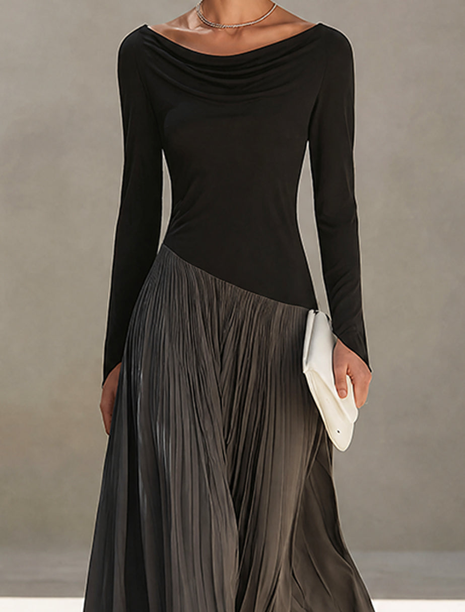 Eloise - Two-Tone Draped Neck Maxi Dress