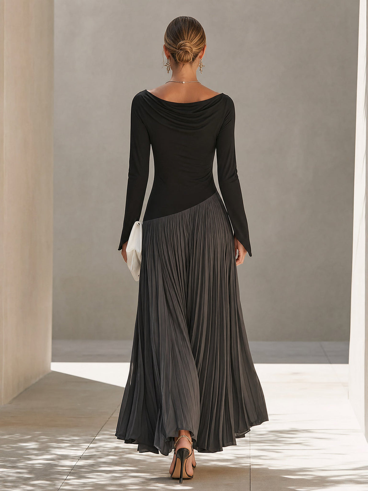 Eloise - Two-Tone Draped Neck Maxi Dress