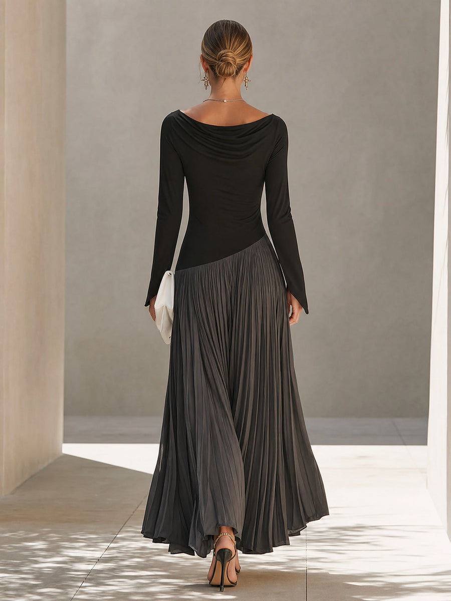 Eloise - Two-Tone Draped Neck Maxi Dress