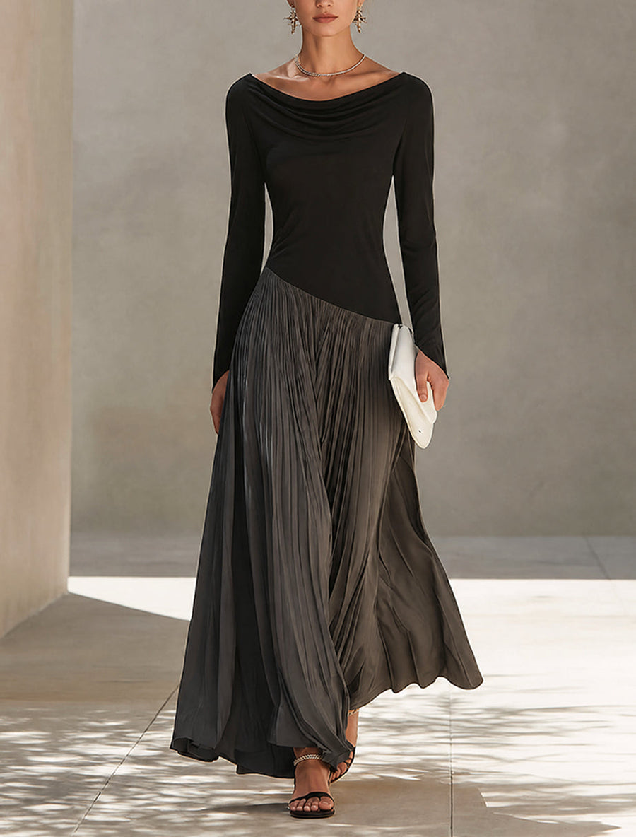 Eloise - Two-Tone Draped Neck Maxi Dress