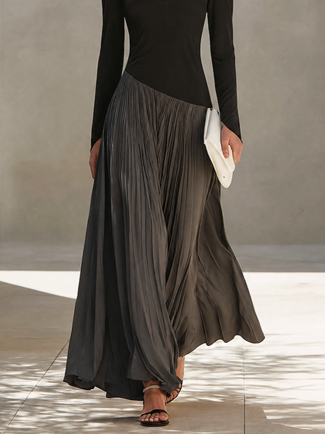 Eloise - Two-Tone Draped Neck Maxi Dress