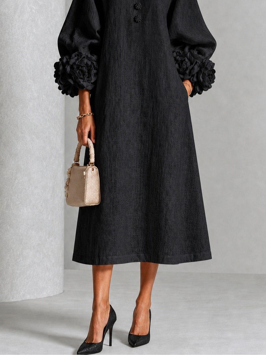 Felicity - Textured Floral Sleeve Midi Dress