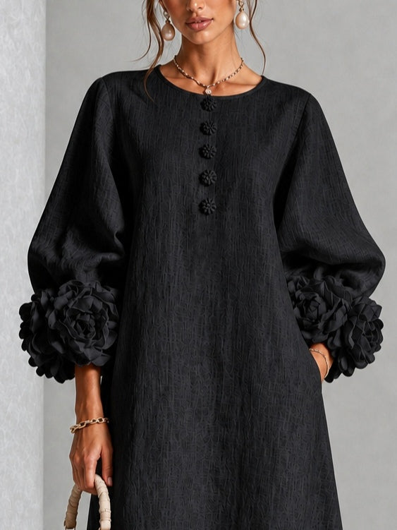 Felicity - Textured Floral Sleeve Midi Dress
