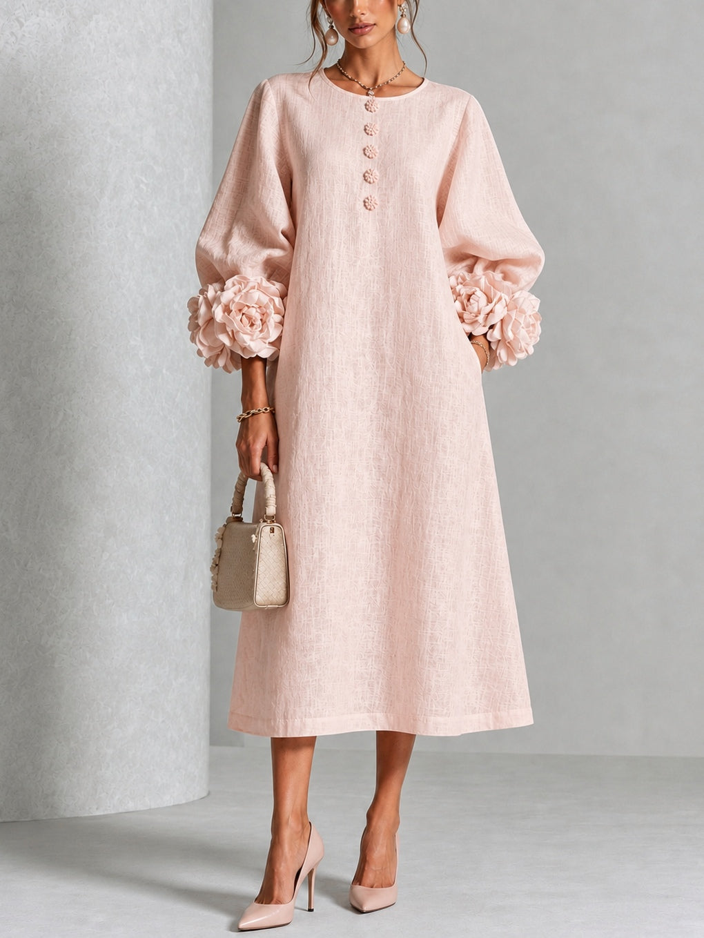 Arabella - Floral Cuff Midi Dress
