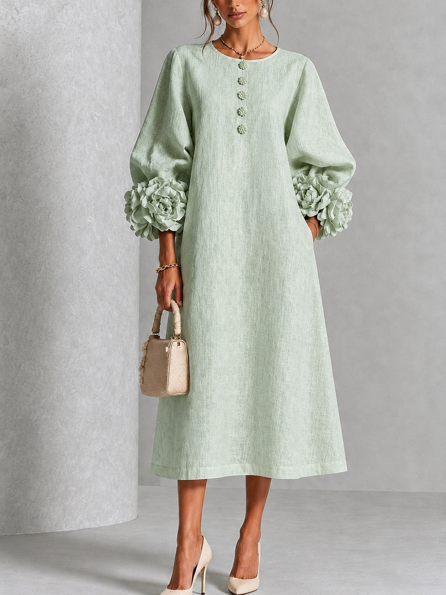 Seren - Sage Floral Cuff Midi Dress