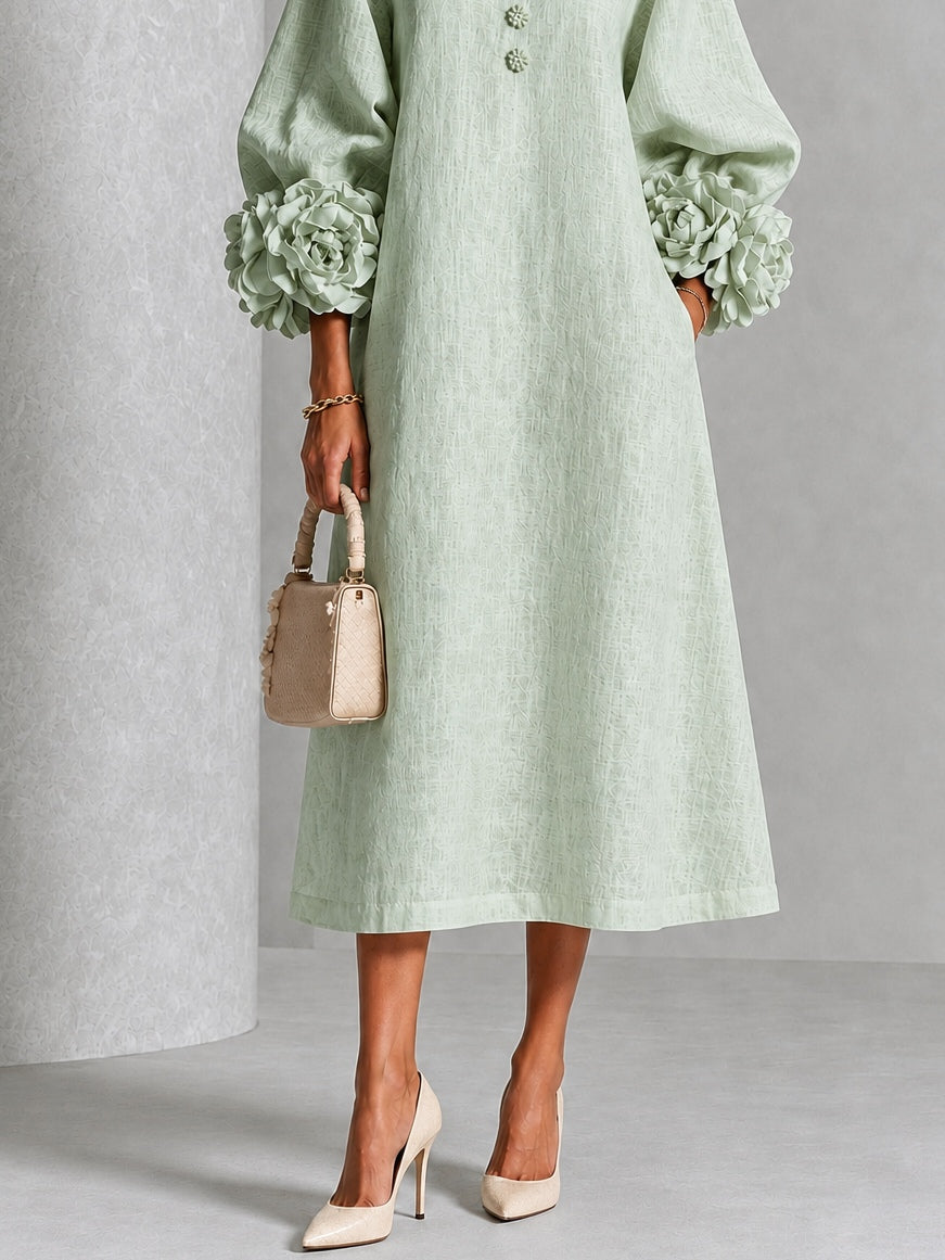 Seren - Sage Floral Cuff Midi Dress