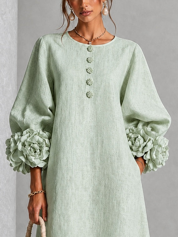 Seren - Sage Floral Cuff Midi Dress