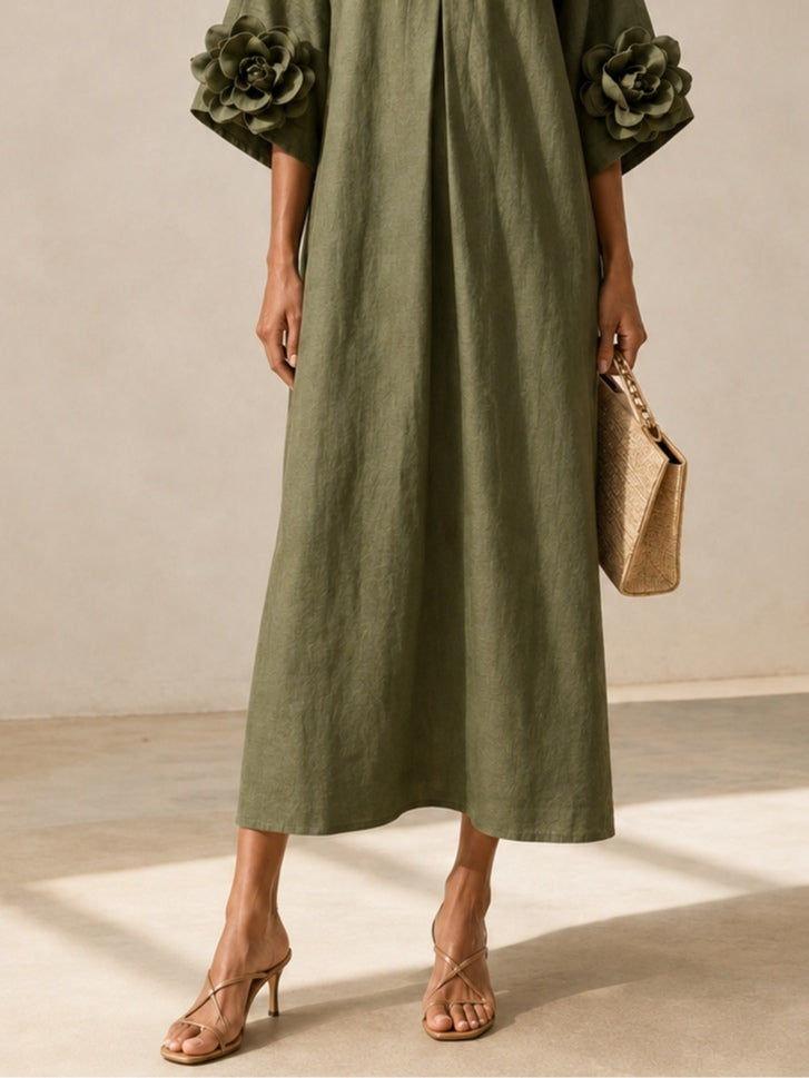 Fern - Olive Floral Sleeve Kaftan Dress