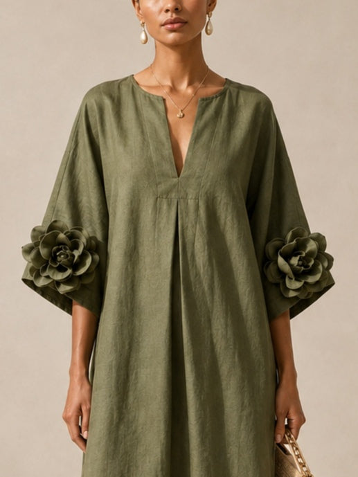 Fern - Olive Floral Sleeve Kaftan Dress