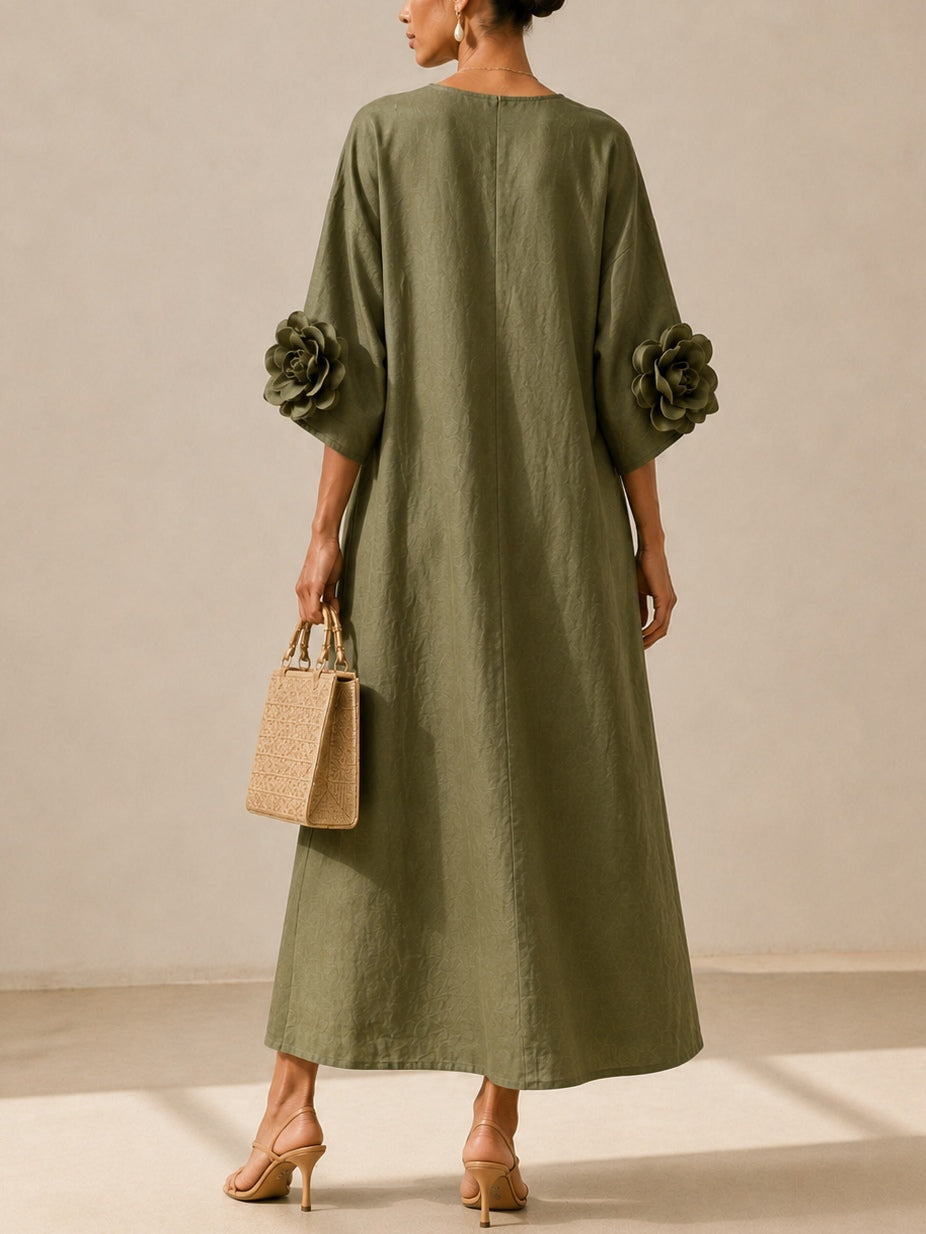 Fern - Olive Floral Sleeve Kaftan Dress