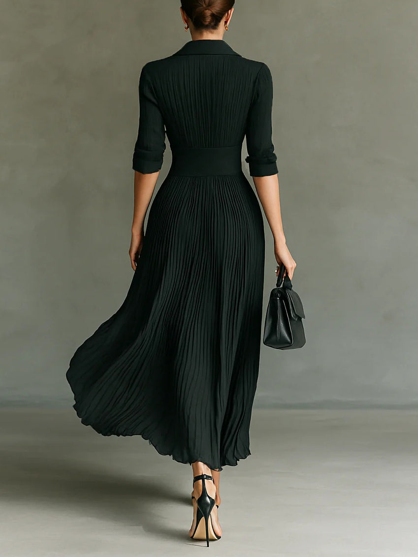 Vivienne - Pleated Collared Maxi Dress